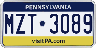 PA license plate MZT3089