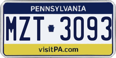 PA license plate MZT3093