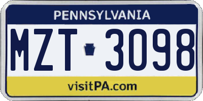 PA license plate MZT3098