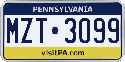 PA license plate MZT3099
