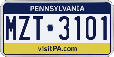 PA license plate MZT3101