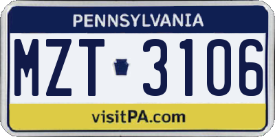 PA license plate MZT3106