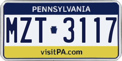 PA license plate MZT3117