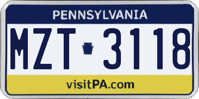 PA license plate MZT3118