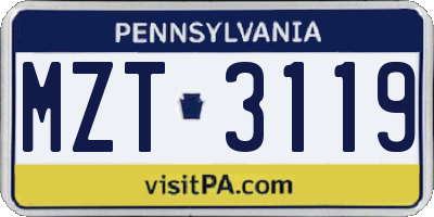 PA license plate MZT3119