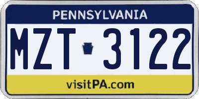 PA license plate MZT3122