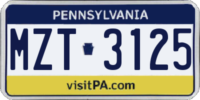 PA license plate MZT3125