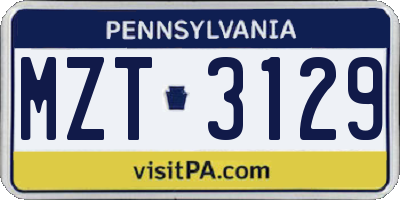 PA license plate MZT3129