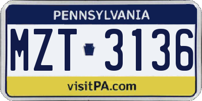 PA license plate MZT3136