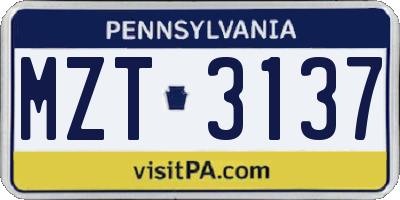 PA license plate MZT3137