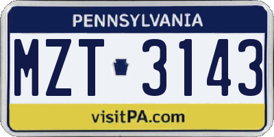 PA license plate MZT3143
