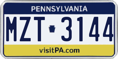 PA license plate MZT3144