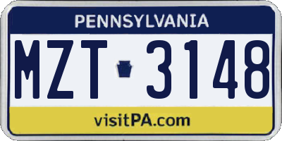 PA license plate MZT3148