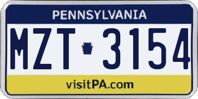 PA license plate MZT3154