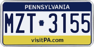 PA license plate MZT3155
