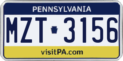 PA license plate MZT3156