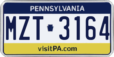 PA license plate MZT3164