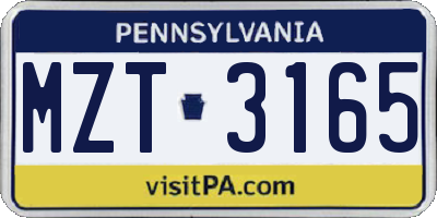 PA license plate MZT3165