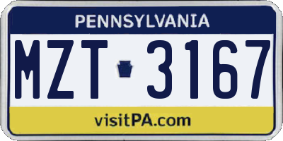 PA license plate MZT3167