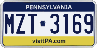 PA license plate MZT3169