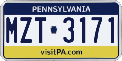 PA license plate MZT3171