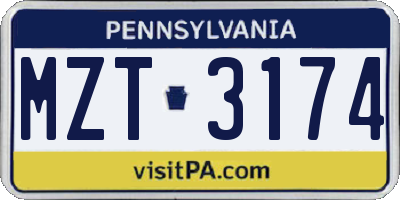 PA license plate MZT3174