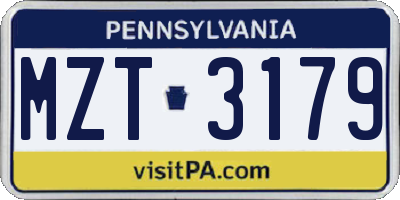 PA license plate MZT3179