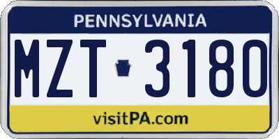 PA license plate MZT3180