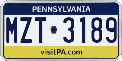 PA license plate MZT3189