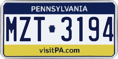 PA license plate MZT3194