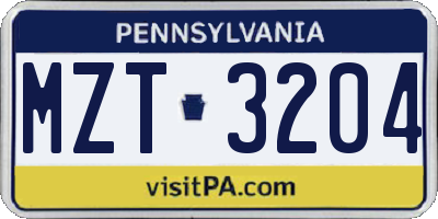 PA license plate MZT3204