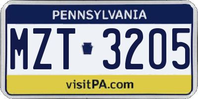 PA license plate MZT3205