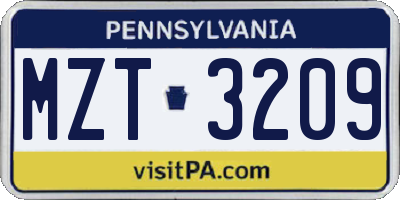 PA license plate MZT3209