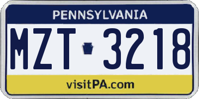 PA license plate MZT3218