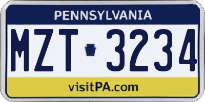 PA license plate MZT3234