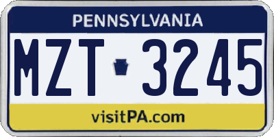 PA license plate MZT3245