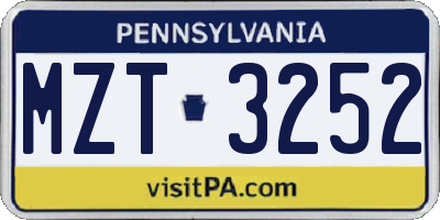 PA license plate MZT3252