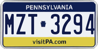 PA license plate MZT3294