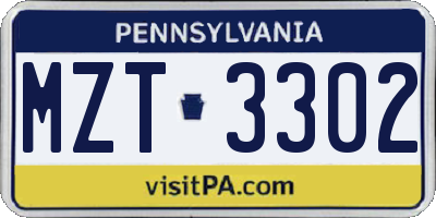PA license plate MZT3302