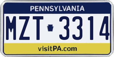PA license plate MZT3314
