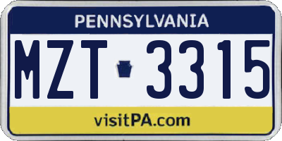 PA license plate MZT3315