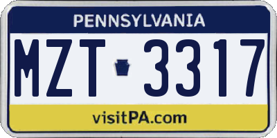 PA license plate MZT3317
