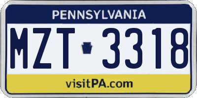 PA license plate MZT3318