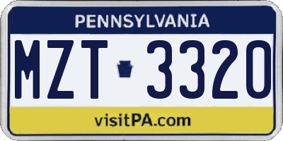 PA license plate MZT3320