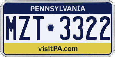 PA license plate MZT3322