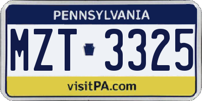 PA license plate MZT3325