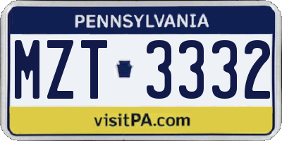 PA license plate MZT3332