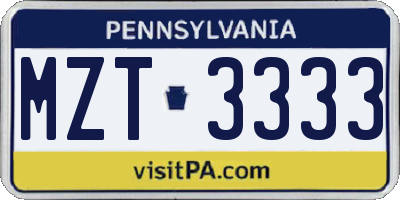 PA license plate MZT3333