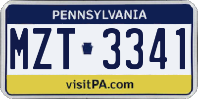 PA license plate MZT3341