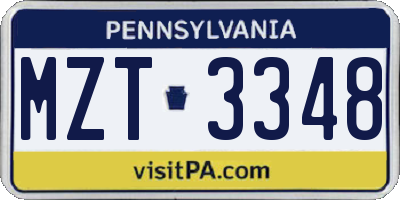 PA license plate MZT3348